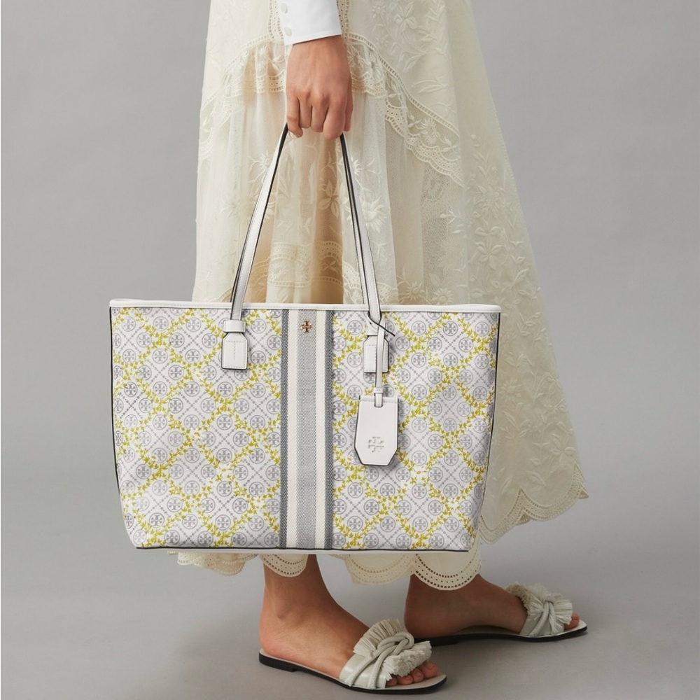 NEW Tory Burch T Monogram Floral Vine Top-Zip Tote Bag